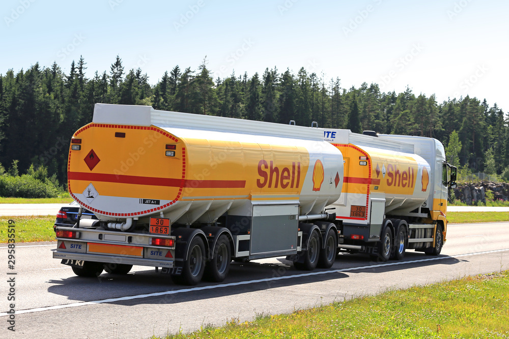 Shell Fuel Truck Hauls Fuel Along Freeway. Illustrative Editorial ...