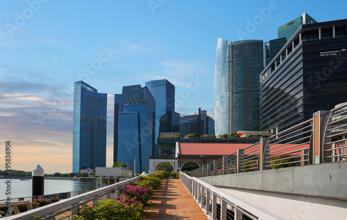 Singapore, Waterfront. Business center.  Buildings in the Central business part of the city are offices of major companies, banks, interspersed with boulevards and squares.