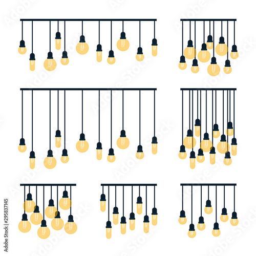 Modern chandeliers in flat cartoon style. Vector illustration isolated on white background