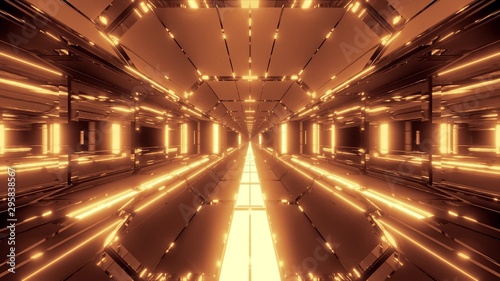 futuristic scifi tunnel corridor with nice glowing lights 3d illustration wallpaper background © Michael