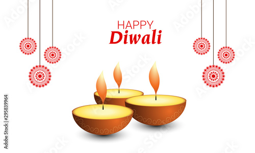 Happy Diwali Hindu festival of lights. Diwali holiday greeting card with lights.