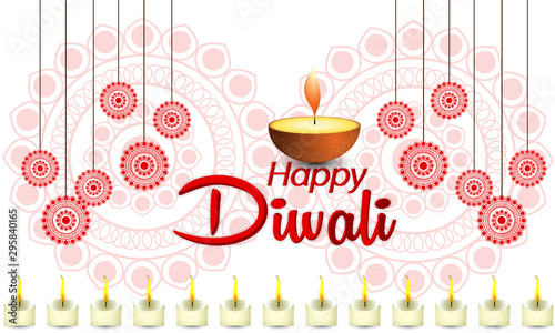 Happy Diwali Hindu festival of lights. Diwali holiday greeting card with lights.