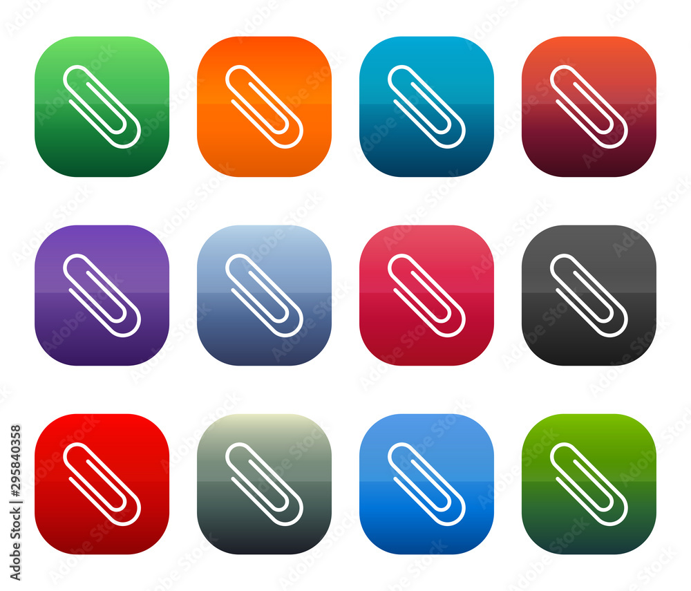 Paper clip icon shiny square buttons set illustration design Paper clip icon shiny square buttons set illustration design
