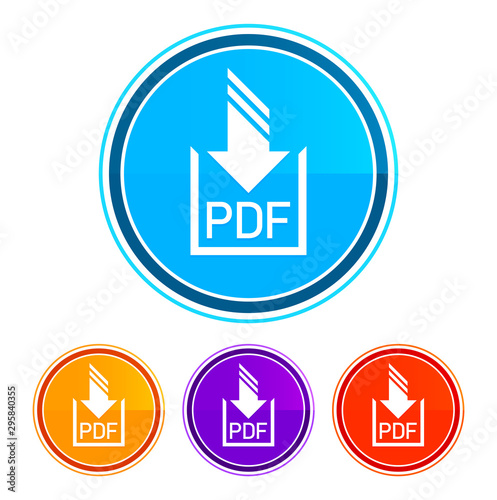 PDF document download icon flat design round buttons set illustration design