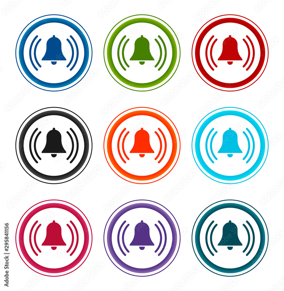 Alarm ringing bell icon flat round buttons set illustration design Alarm ringing bell icon flat round buttons set illustration design