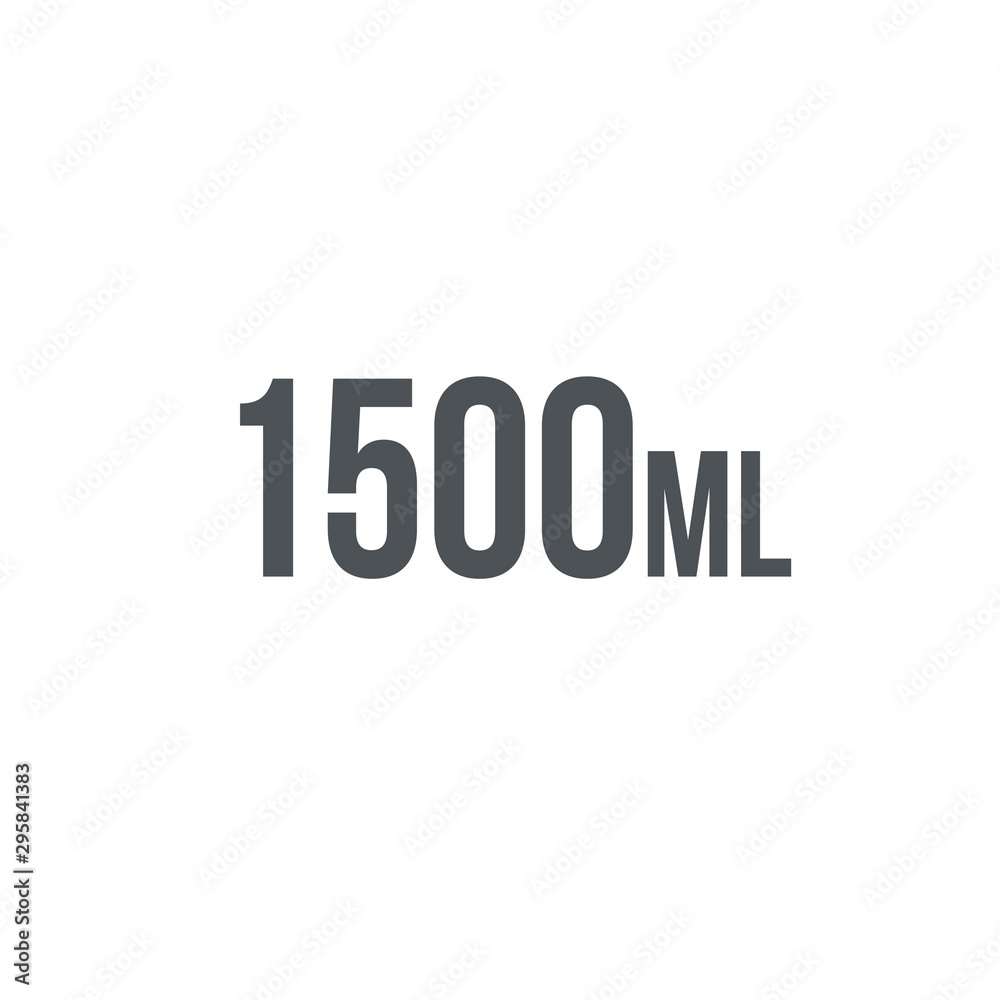 Liter l sign (mark) estimated volumes 1500 milliliters (ml) Vect
