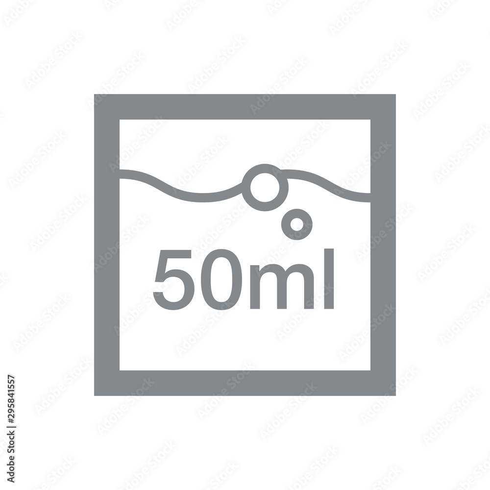 Liter l sign (l-mark) estimated volumes 50 milliliters (ml). Vector symbol packaging and labels used for prepacked foods, drinks different liters and milliliters. 50 Vol single icon isolated on white