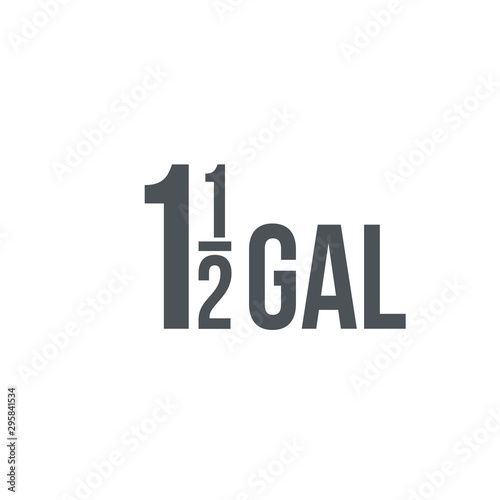 1.5 gal sign (mark) estimated volumes gallons. Vector symbol pac