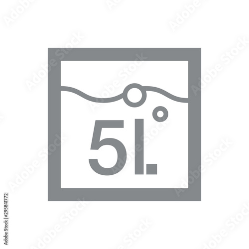 5 Liters l sign (l-mark) estimated volumes milliliters (ml) Vector symbol packaging, labels used for prepacked foods, drinks different liters and milliliters. 5 litre vol single icon isolated on white