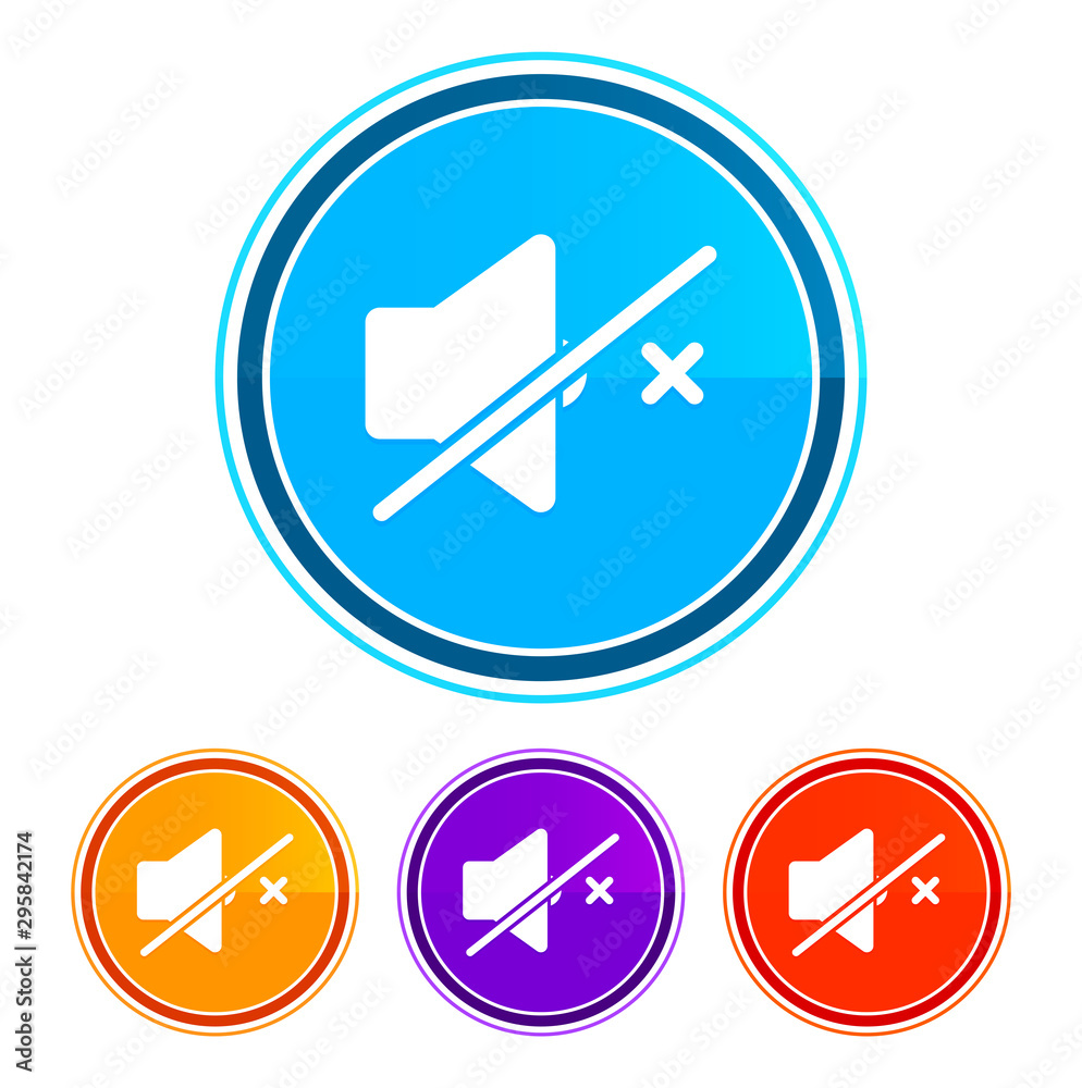 Mute speaker icon flat design round buttons set illustration design Mute speaker icon flat design round buttons set illustration design
