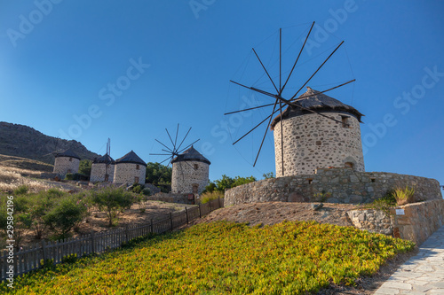 Traditional old windmills at Kontias village Lemnos island - Aegean - Greece