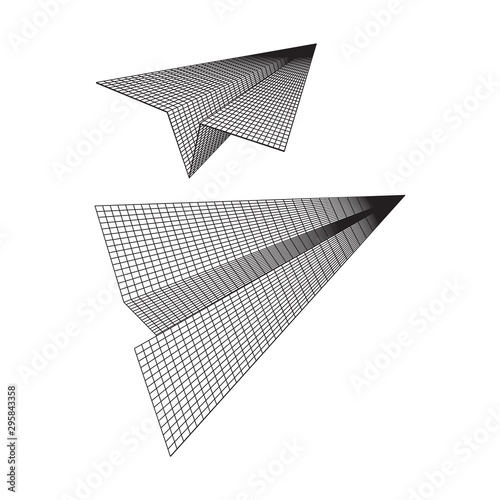 Paper plane flying. Abstract image of a aircraft origami. Wireframe low poly mesh vector illustration