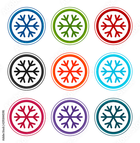 Snowflake icon flat round buttons set illustration design