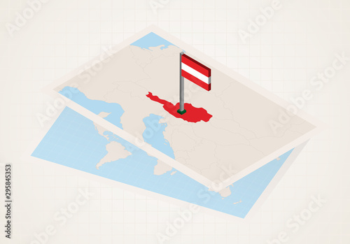 Austria selected on map with isometric flag of Austria. photo