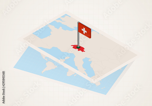 Switzerland selected on map with isometric flag of Switzerland. photo