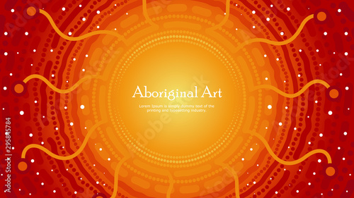Aboriginal dot art vector banner with text.
