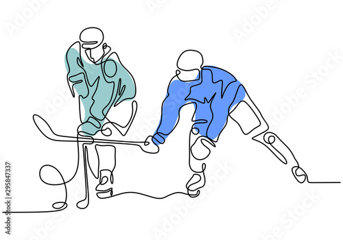 Ice hockey sport one line drawing continuous sketch hand drawn vector illustration minimalism.