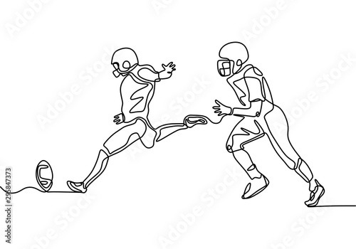 American football game continuous one line drawing. Vector illustration of sportsman during the match.