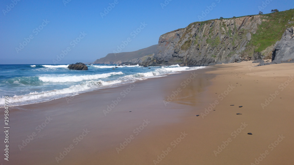 Playa del Picon, galicia, view on the cliffs, beach and ocean