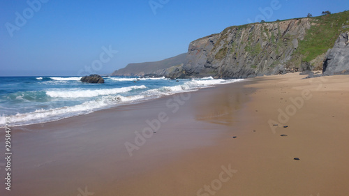 Playa del Picon, galicia, view on the cliffs, beach and ocean