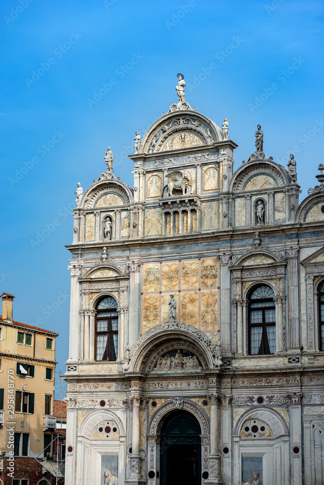 Venice, the medieval Basilica dei Santi Giovanni e Paolo (Saint John and Paul), with the winged lion of saint Mark, UNESCO world heritage site, Veneto, italy, Europe
