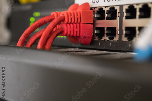 red UTP Cat5e Cable with patch panel