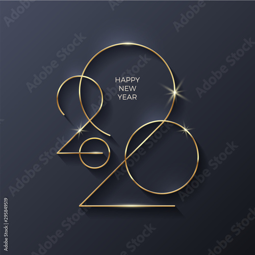 Golden 2020 New Year logo. Holiday greeting card. Vector illustration. Holiday design for greeting card, invitation, calendar, etc.