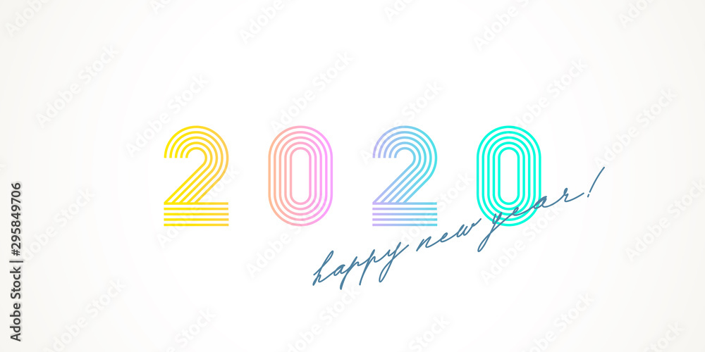 Multicolored 2020 new year logo with calligraphic holiday greeting on a white background. Design for greeting card, invitation, calendar, etc. Multicolored 2020 new year logo with calligraphic holiday greeting on a white background. Design for greeting card, invitation, calendar, etc.