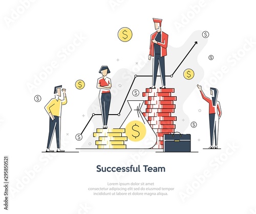 People office workers businessman on success stage. Teamwork concept. Vector flat graphic design cartoon illustration