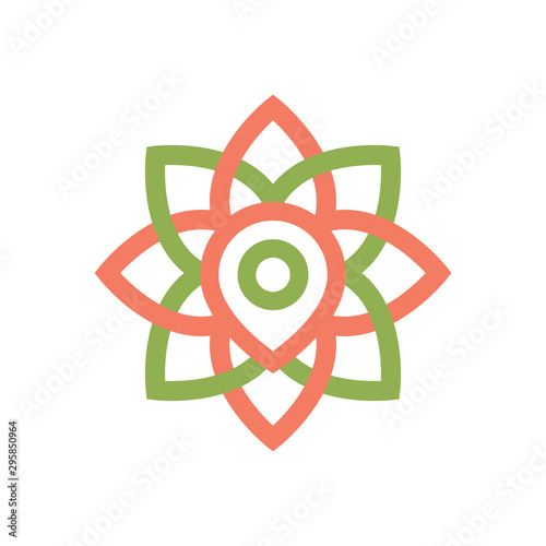 A point in a flower indicates the location of a flower shop, pharmacy or gym