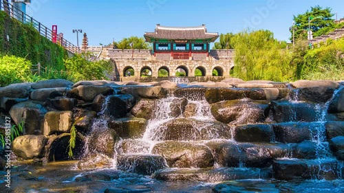 Natural Evening Old city wall. Hwaseong Fortress in Korea in Suwon, 4k Time lapse,seoul,South Korea photo