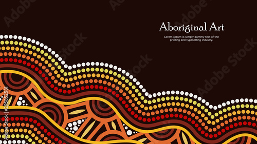 Aboriginal dot art vector banner with text.