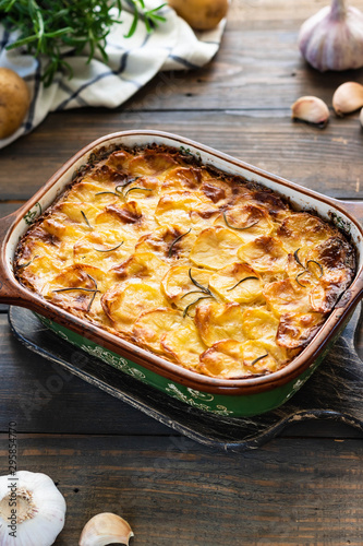 Potato casserole with garlic and rosemary