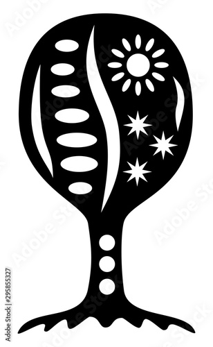 Tree of life with sun and moon. Spiritual symbolic symbol. Black and White. Vector art graphic.
