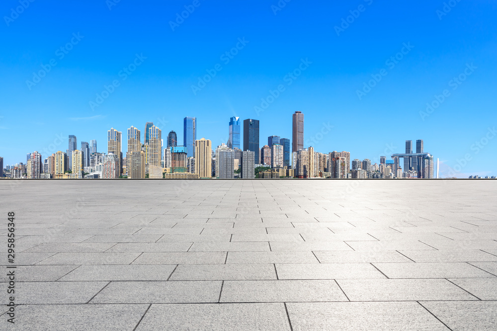 Empty floor and modern city financial district in Chongqing,China.