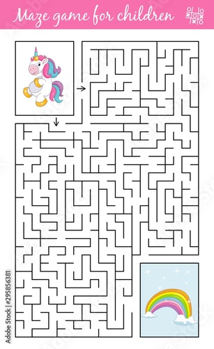 Help unicorn find path to rainbow bridge through the labyrinth. Maze game