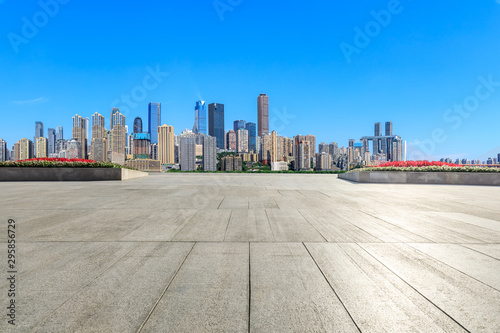Empty floor and modern city financial district in Chongqing China.