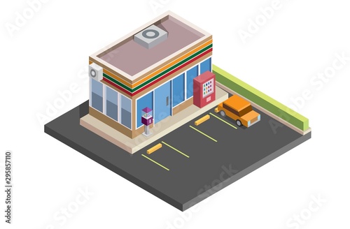 convenience store isometric,shop, 24 hour, illustration vector design