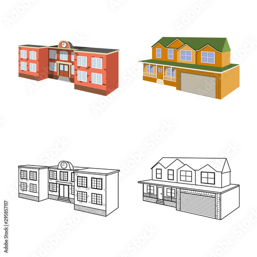 Isolated object of facade and housing symbol. Collection of facade and infrastructure stock symbol for web.