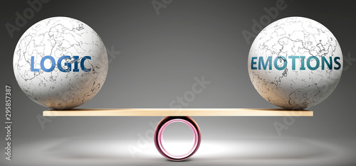 Logic and emotions in balance - pictured as balanced balls on scale that symbolize harmony and equity between Logic and emotions that is good and beneficial., 3d illustration photo
