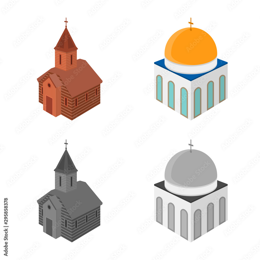 Vector illustration of temple and historic symbol. Set of temple and faith stock symbol for web.