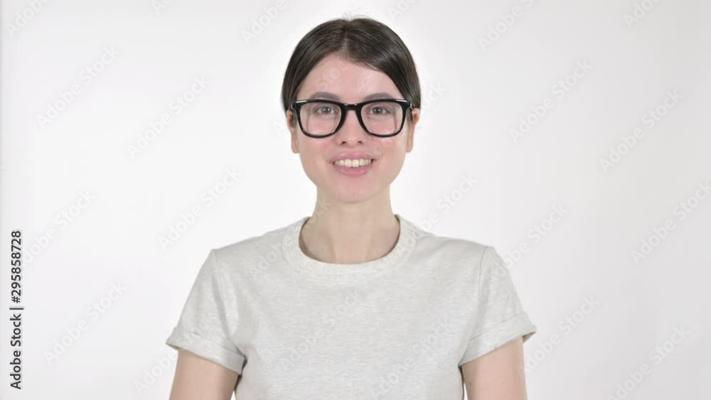 Young Woman Showing Thumbs Up on White Background Young Woman Showing Thumbs Up on White Background
