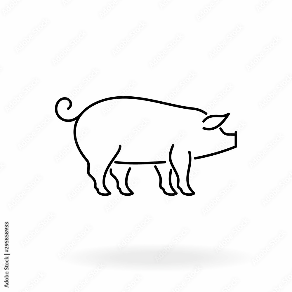 Pig outline icon. Livestock vector illustration. Farm animal symbol isolated on white background.