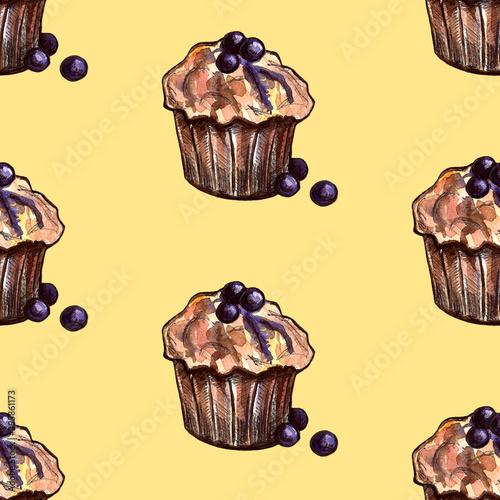 Set of chocolate sweets: donut, cake, cookies, cupcake, woopie pie, macarons. Hand drawn watercolor illustration photo