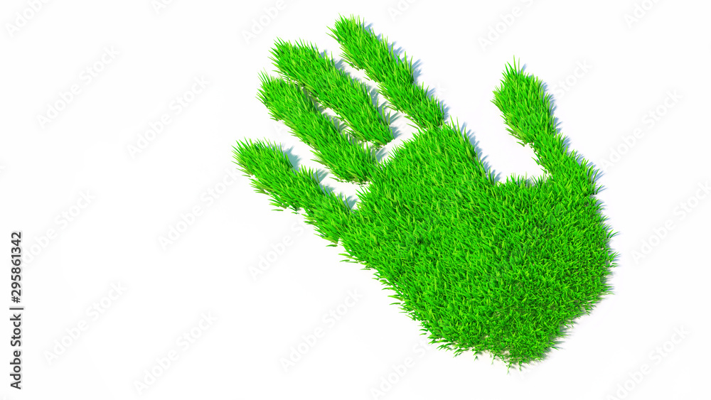 Concept or conceptual green grass handprint isolated on white background. A metaphor for ecology, environment, recycle, nature conservation,  pring or protection against global warming 3d illustration