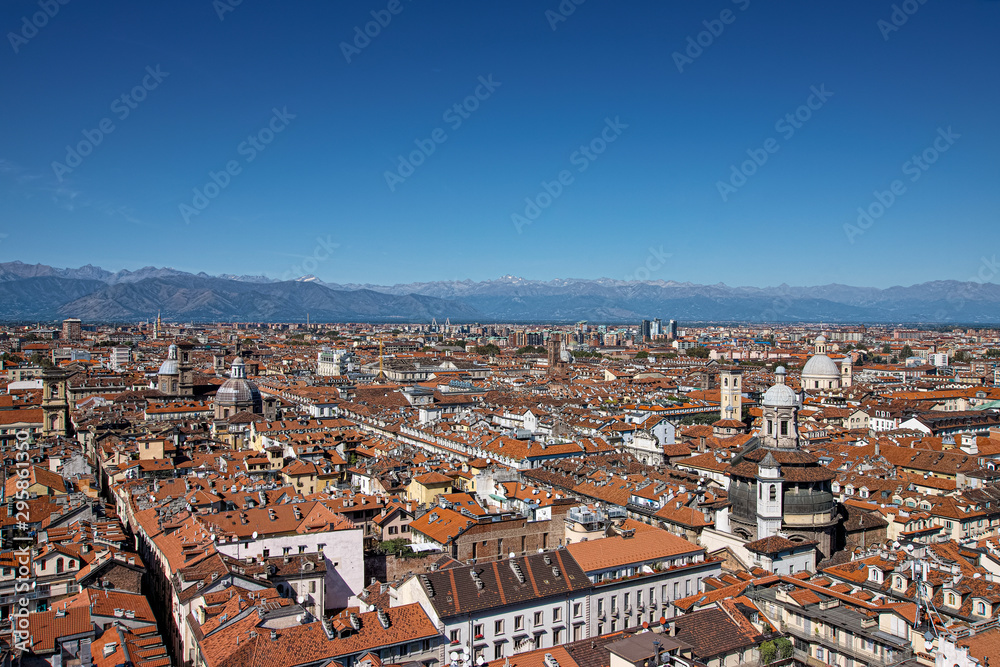 landscape on the roofs of Turin by Piedmont in Italy