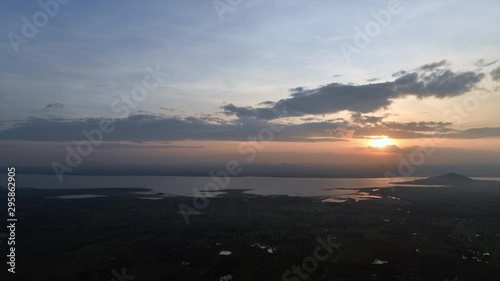 Time lapse of Landscape sunrise and Pa Sak Jolasid Dam at Khao Phra Ya Dern Thong View Point. Phatthana Nikhom, Lopburi Thailand photo