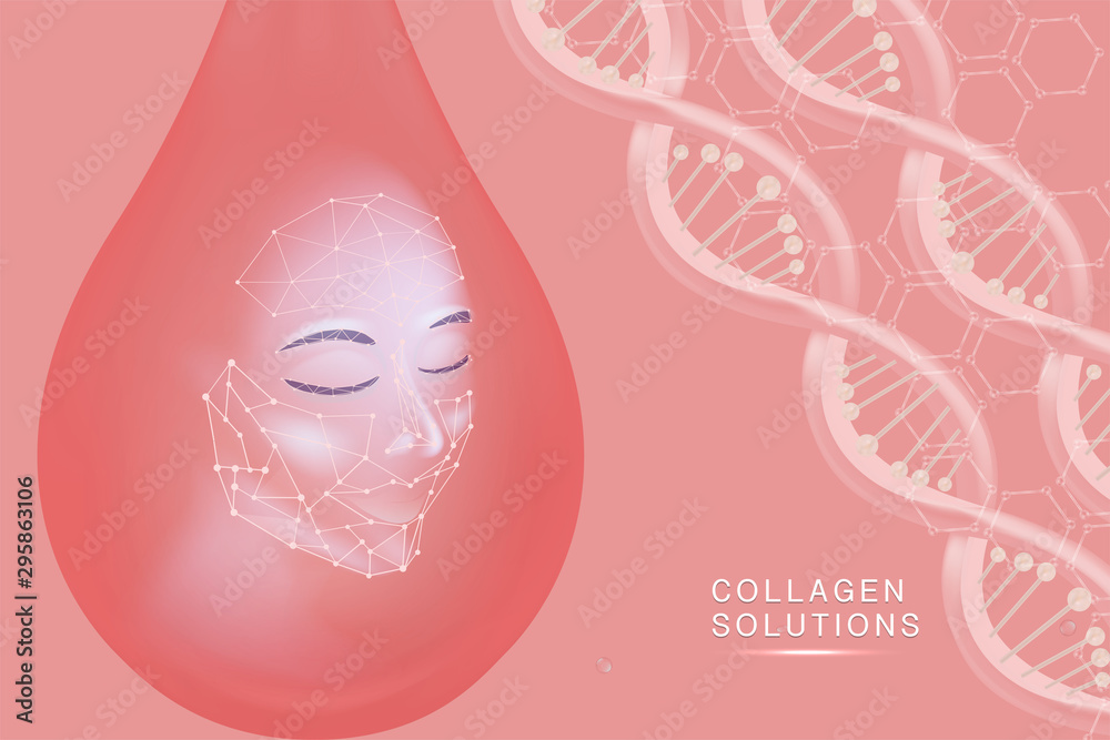 Hyaluronic acid skin solutions ad, pink collagen serum drop with cosmetic advertising background ready to use, illustration vector. Hyaluronic acid skin solutions ad, pink collagen serum drop with cosmetic advertising background ready to use, illustration vector.