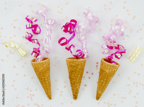 Pink confetti on ice cream cones