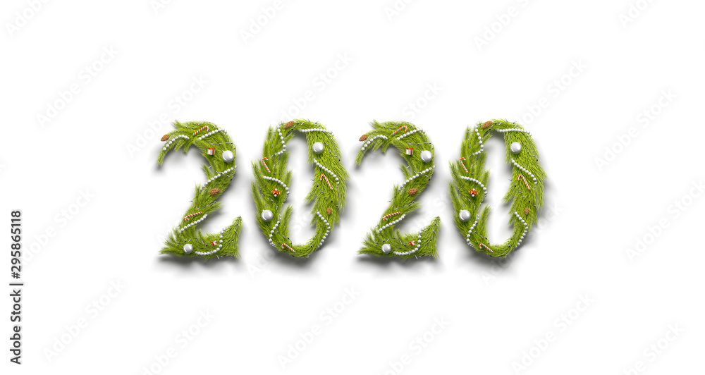 Decorative 2020 numbers isolated, new year font on white Decorative 2020 numbers isolated, new year font on white